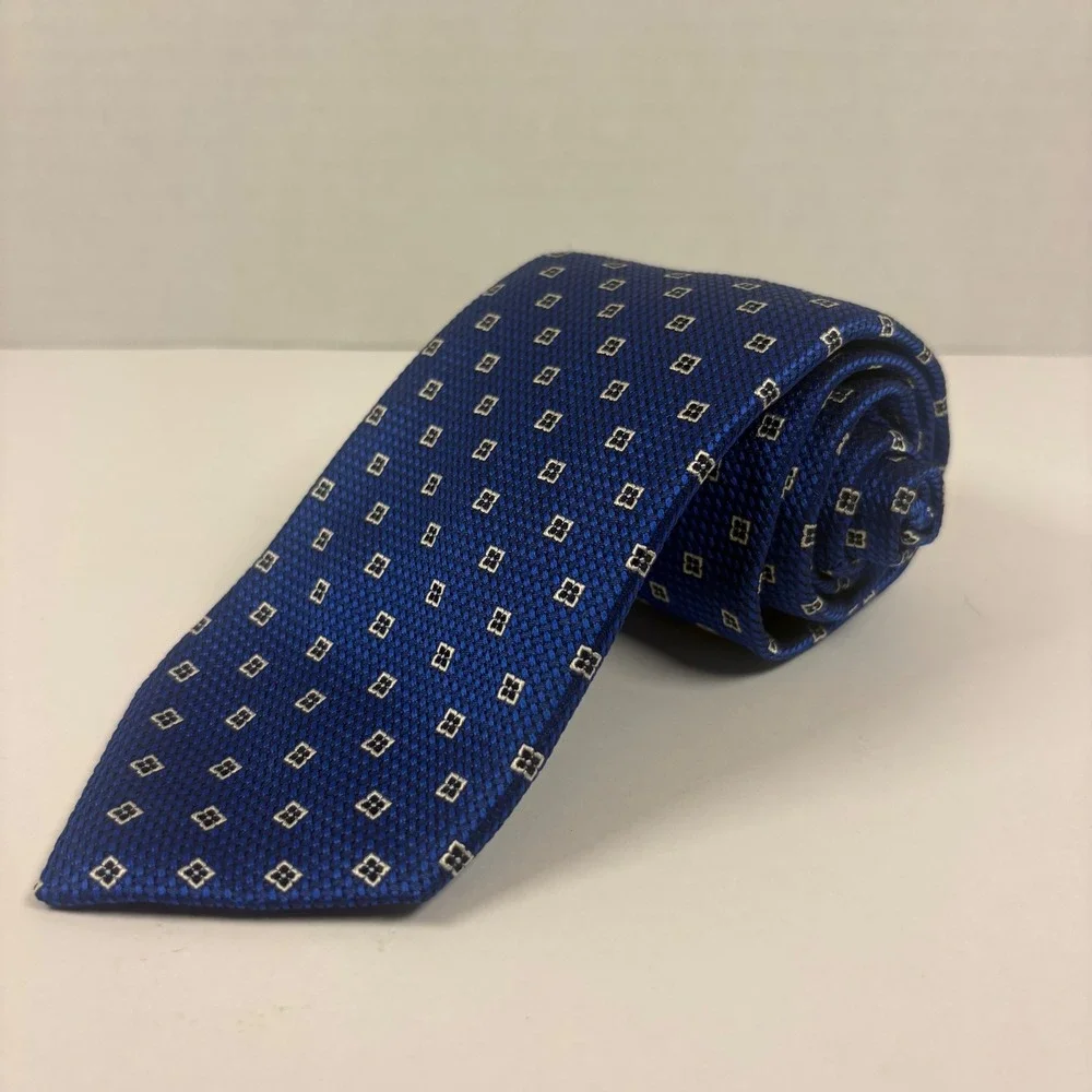 Gitman Bros Tie Mens Tall Blue Silk Geometric Floral Made in USA Business Formal